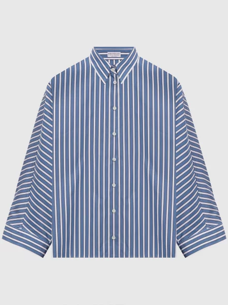 Рубашка Brunello Cucinelli в полоску синяя