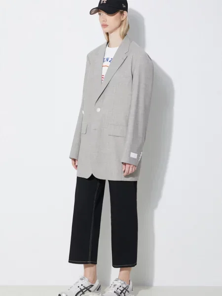 Kenzo geaca de lana Solid Kimono Blazer un singur rand de neted gri