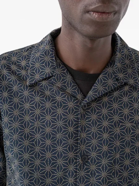 Cămașă Maharishi cu imprimeu geometric scurtă albastru