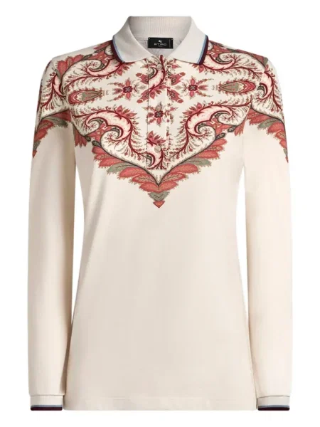 Polo Etro cu imagine cu model paisley alb