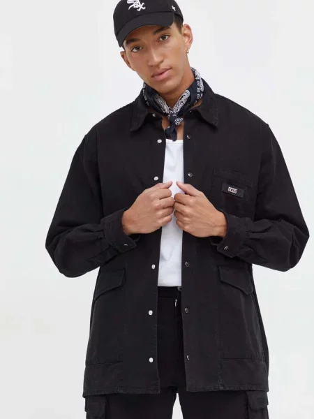 Košile GCDS relaxed s klasickým límcem černá