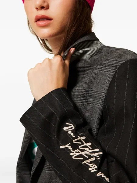 Sacou Twinset cu broderie în carouri gri