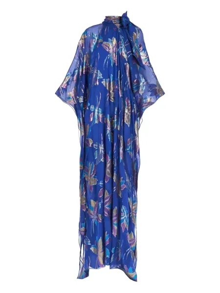Rochie maxi Taller Marmo cu funde cu model floral albastru
