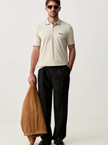 Tricou polo Boss Green stretch bej