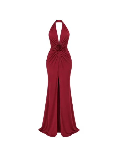 Virágos aplikált halter nyakú maxi ruha Roserry piros
