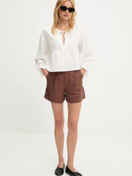 Лляні шорти Answear.LAB однотонна висока посадка коричневий