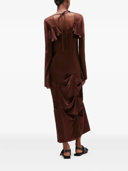 Rochie maxi Ganni cu volane de costum maro