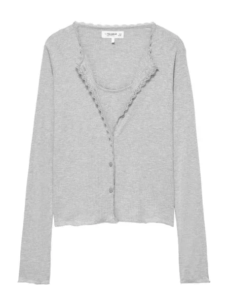 Pull&Bear Geacă tricotată gri