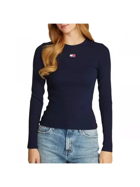 Tommy Jeans tričko s dlhým rukávom dámske s elastanom modrá