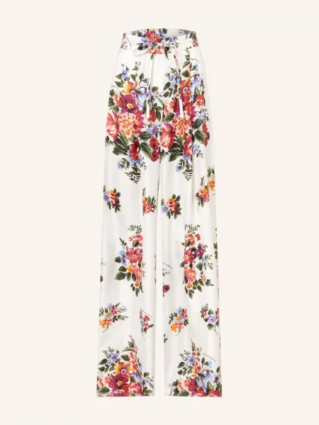 Dolce & Gabbana Hedvábné Kalhoty Marlene / červená / tmavě zelená bílá