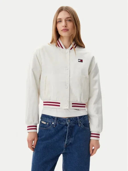 Tommy Jeans Geacă bomber Satin Coach alb