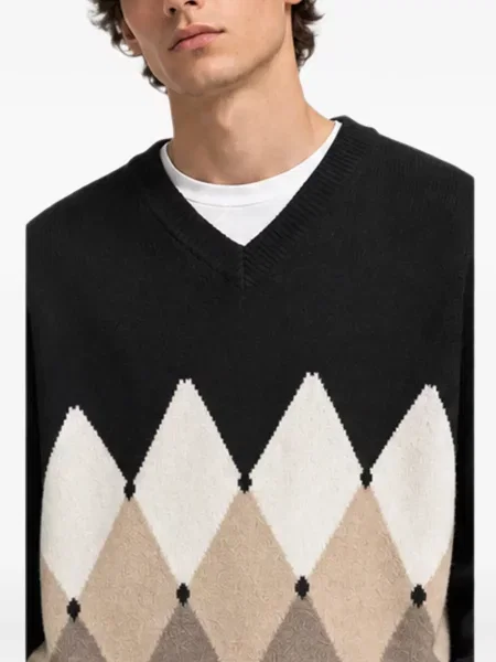 Pulover Ballantyne cu decolteu în V cu model argyle negru