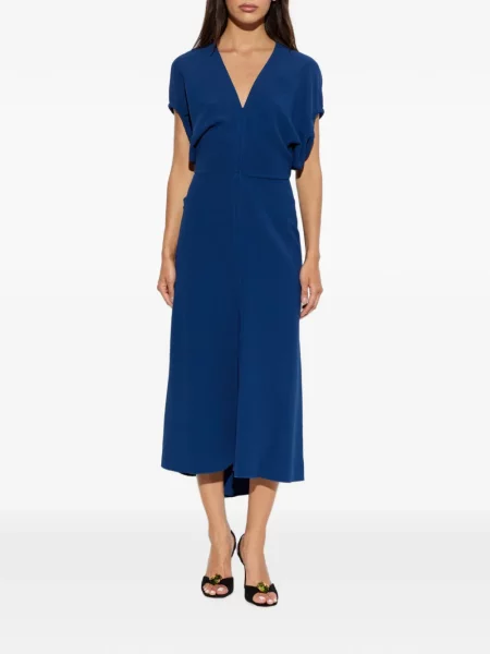 Rochie Victoria Beckham cu decolteu în V albastru
