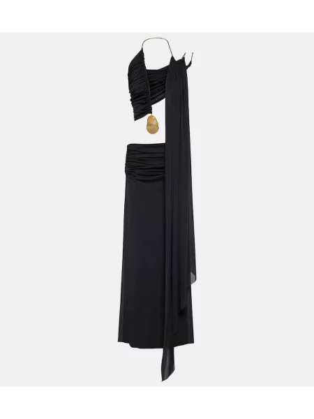 Rochie maxi Christopher Esber din jerseu de costum negru