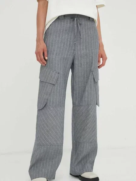 Day Birger et Mikkelsen spodnie lniane Fred proste high waist szary