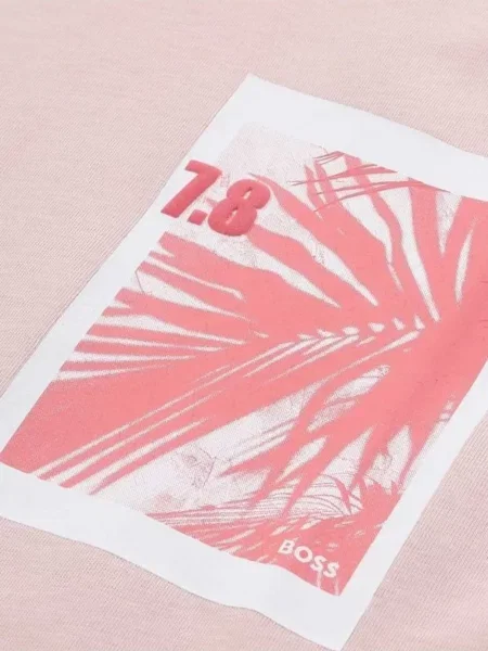 Tricou Boss cu imagine cu decolteu rotund roz