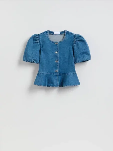 Reserved Джинсова блузка з баскою синій