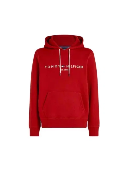 Tommy Hilfiger bluza bordowy z kapturem z aplikacją czerwona