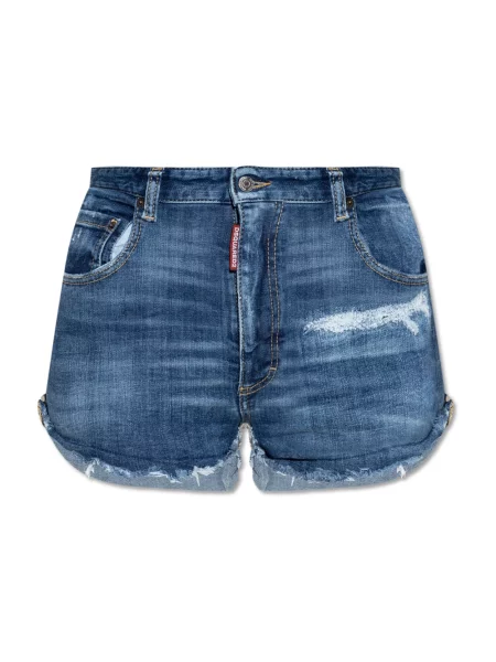 Lniane szorty Dsquared2 z wysoką talią niebieskie