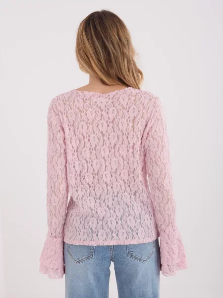 Bluză Italy Moda cu volane din dantelă roz