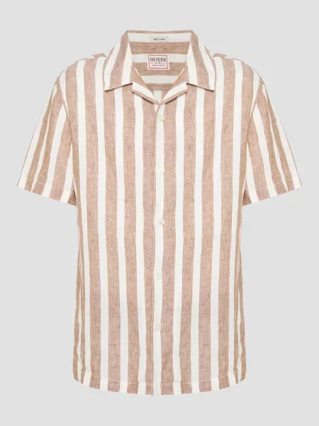 Льняной повседневный джинсовая рубашка Guess бежевый