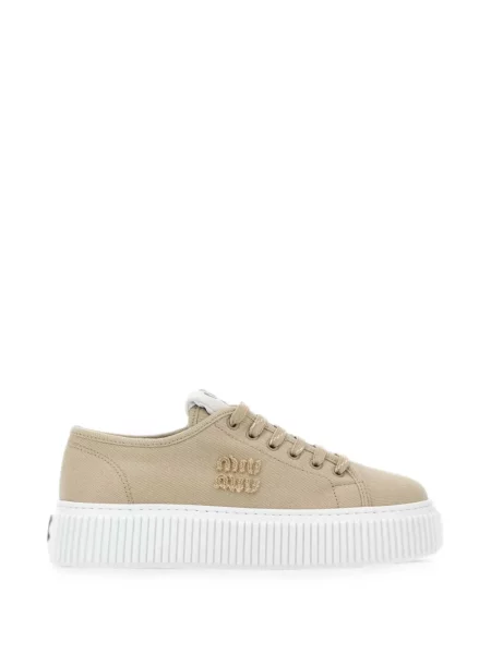 Sneakerși Miu Miu cu broderie cu șireturi cu platformă