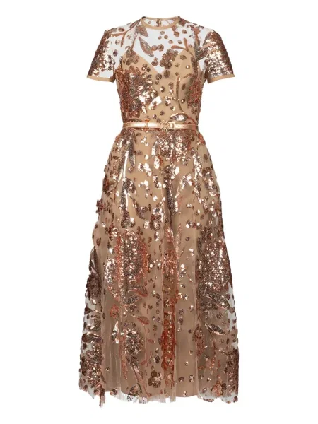 Haftowana sukienka midi Elie Saab tiulowa do kolan