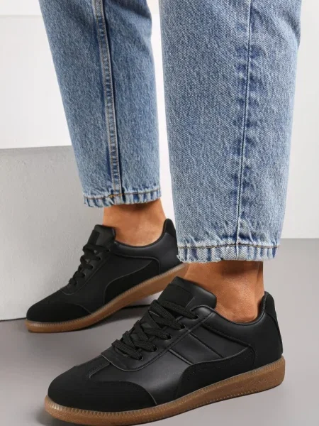 Sneakers cu Cusături Decorative înainte de Glezne Redala negri
