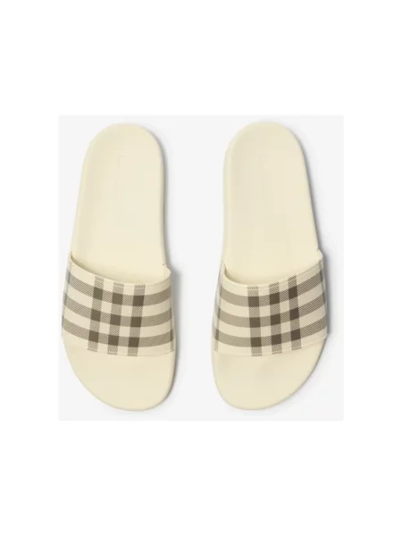 Klapki Burberry w kratę beżowe