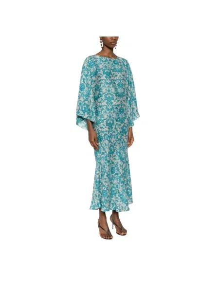 Jedwabna sukienka midi Gianluca Capannolo do kolan garniturowa niebieska