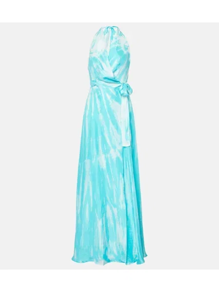 Rochie maxi Anna Kosturova de mătase de costum albastru