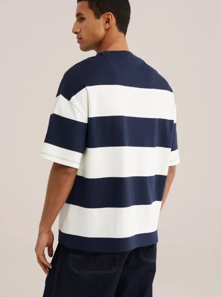 WE Fashion Tričko tmavomodrá biela