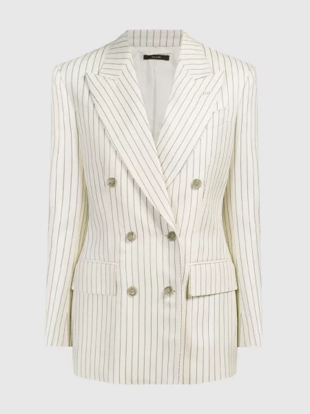 Двобортний жакет WALLIS з вовни та шовку в смужку Tom Ford бежевий