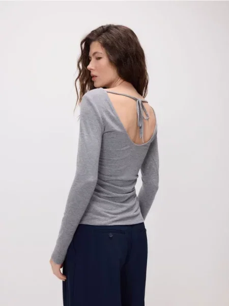 Reserved Tricou cu mânecă lungă cu conținut ridicat de deschis gri