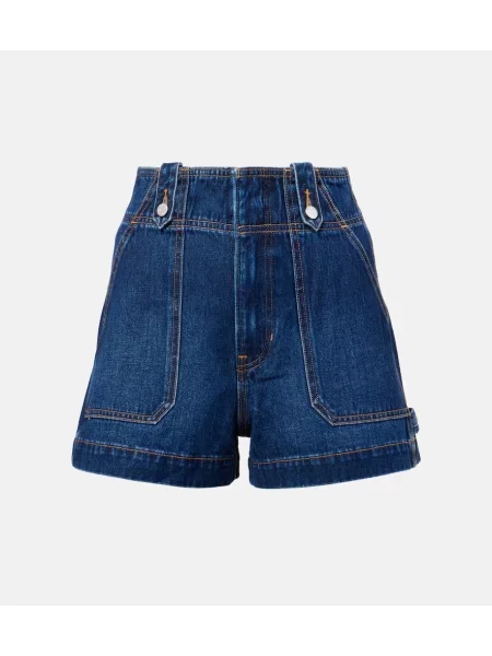 Pantaloni scurți din denim Veronica Beard cu talie înaltă plisate albastru