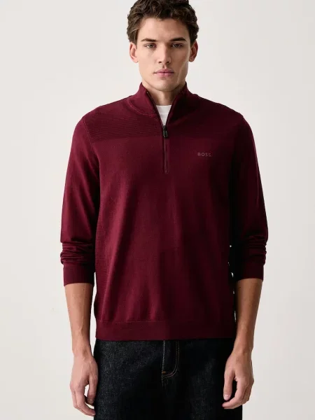 BOSS Green sweter z wełną KN_Momentum-X QZ zielony
