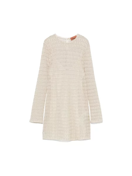 Missoni Sukienki Kobieta S Beżowo-Srebrna Okrągły Dekolt Długi Rękaw Sukienka beżowy