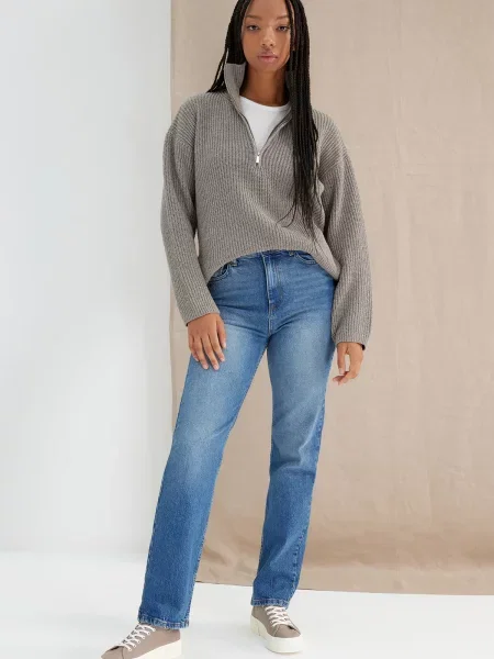 Blugi drepți Trendyol cu talie înaltă albastru