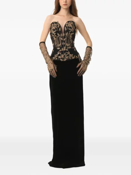 Rochie maxi Dina Melwani cu broderie negru