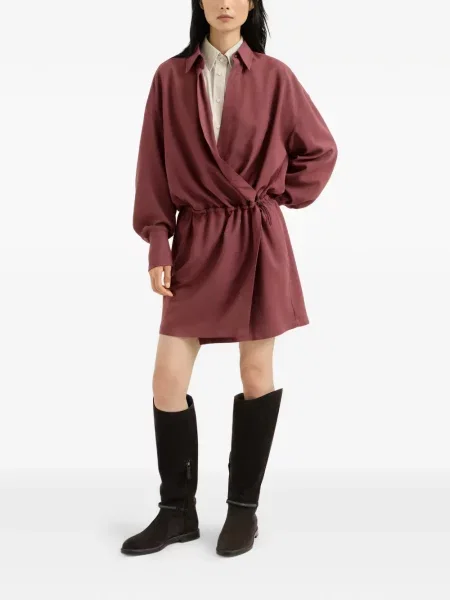 Rochie tip cămașă Brunello Cucinelli de lână roșu