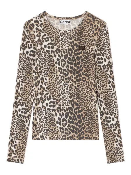 Top Ganni cu model leopard lung maro