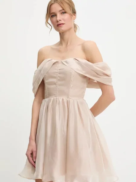 Answear Lab sukienka mini rozkloszowana beżowy