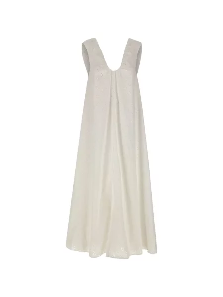 Rochie midi Faithfull The Brand cu broderie până la genunchi de costum alb