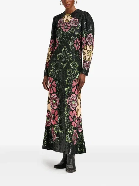 Rochie maxi La Doublej cu broderie cu model floral de costum negru