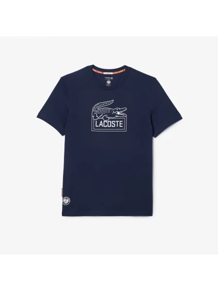 Lacoste Koszulka Roland Garros O Regularnym Kroju Z Okrągłym Dekoltem I Nadrukiem granatowy