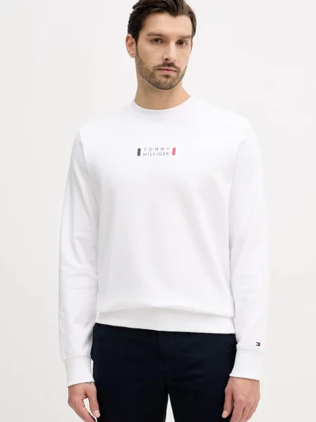 Bombažen pulover Tommy Hilfiger bela