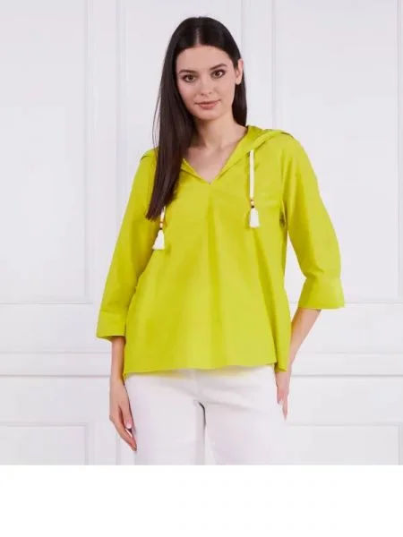 Marc Cain Bluză cu adaos de mătase verde