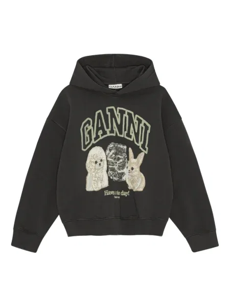 Hanorac cu glugă Ganni cu imagine negru