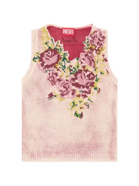 Vestă Diesel de lână cu model floral roz
