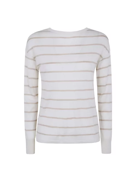 Jedwabny sweter Max Mara w paski beżowy